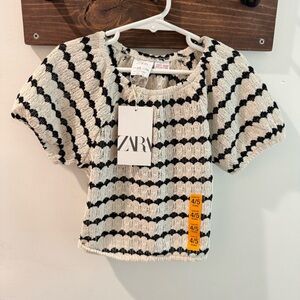 NWT Zara Striped‎ Short Sleeve Sweater Knit Top 4-5 Years